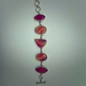 Translucent orange agate and sterling bracelet